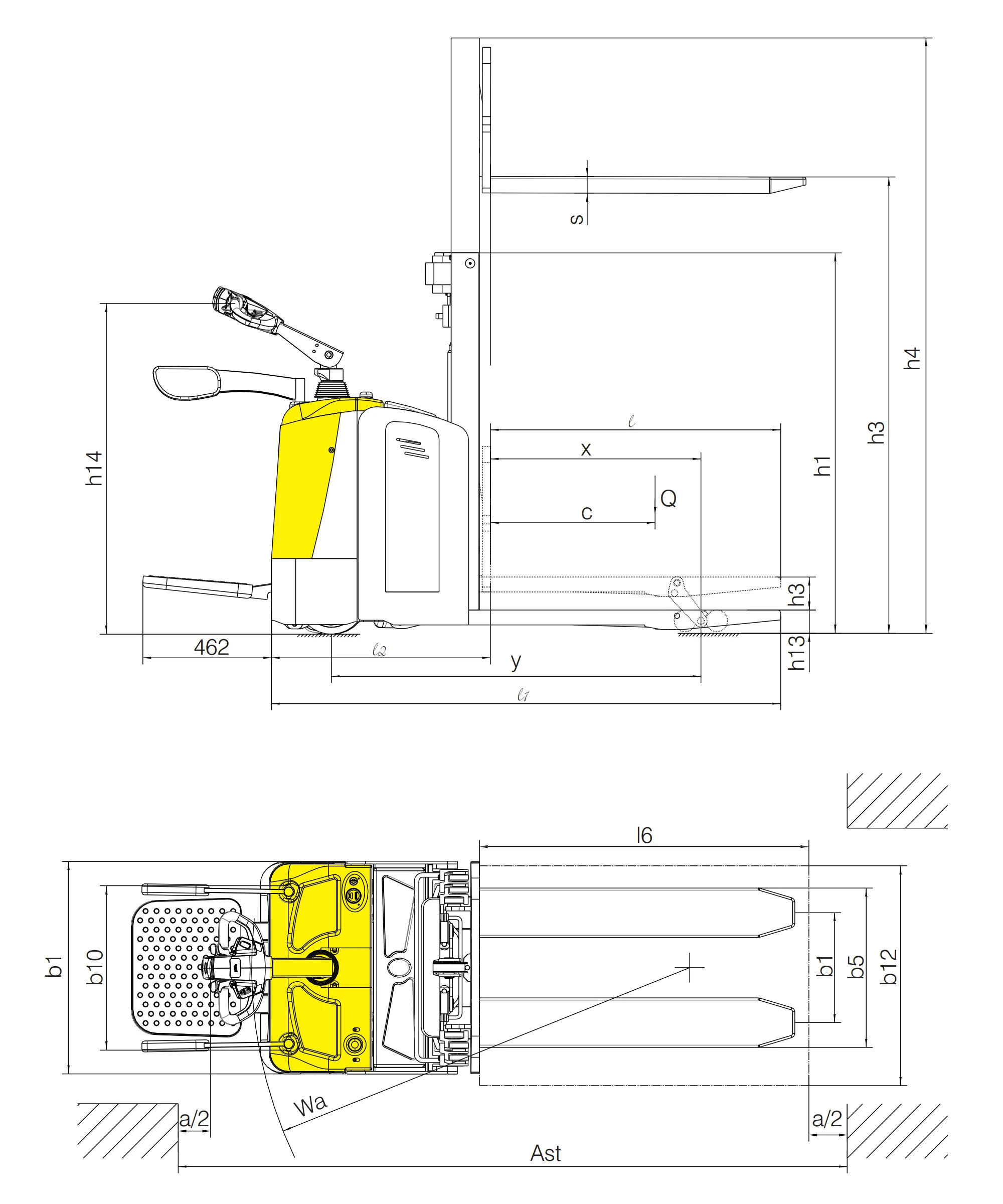 Transpaletë elektrike EVP20-IP me ngritje fillestare dhe kapacitet 2000 kg
