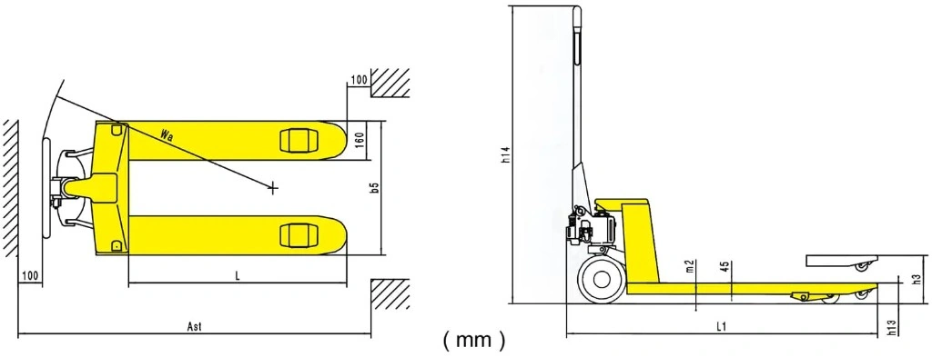 Përmasat e transpaletës manuale klasike RPV2500CT/RPV3000CT