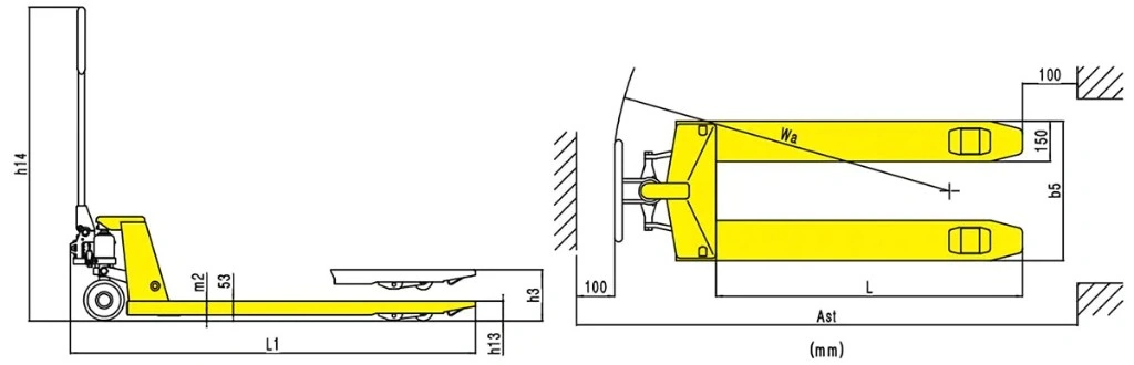 Përmasat e transpaletës manuale ekonomike RPV2000E 2000 kg