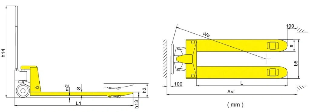 Përmasat e transpaletës manuale standarde RPV2500STD/RPV3000STD