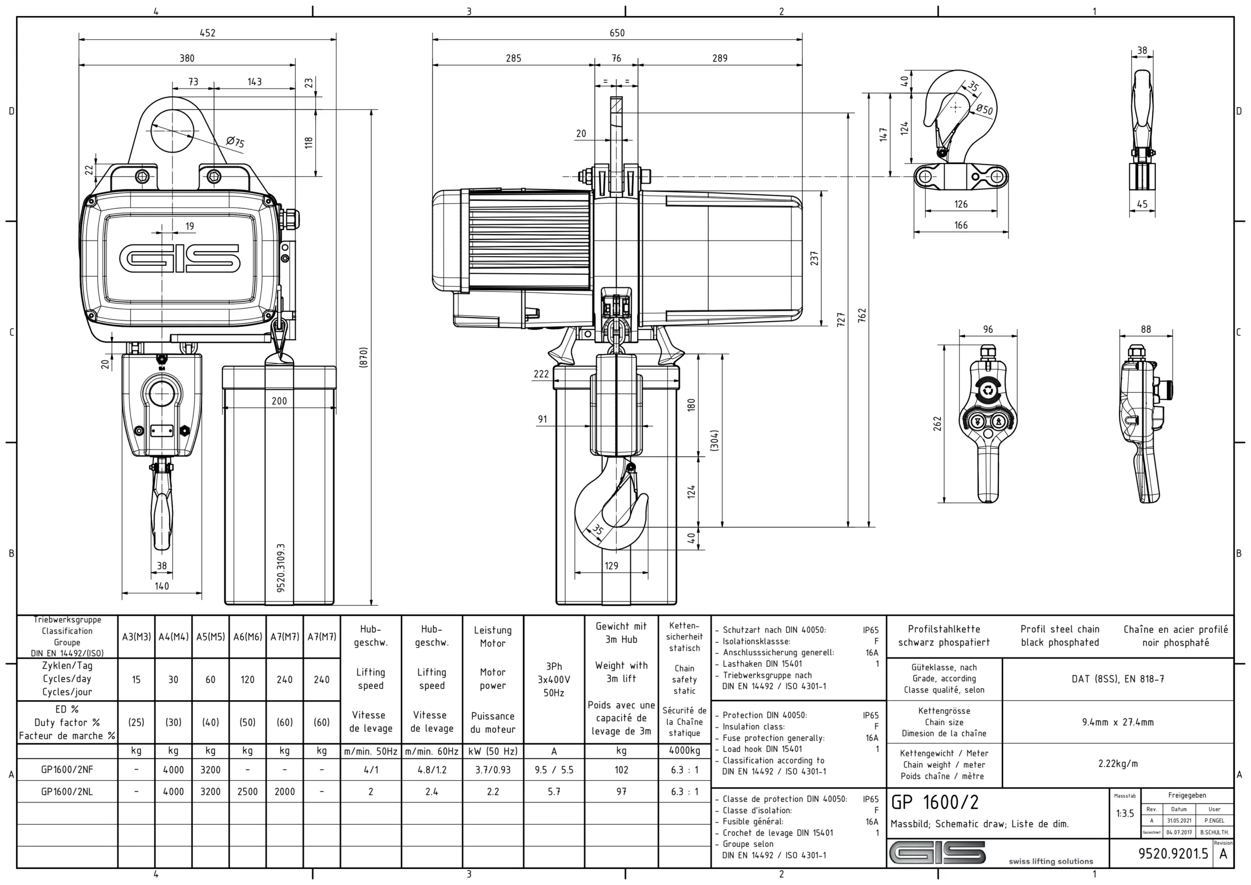 Parango elektrike me zinxhir GIS GP1600 me grep ngarkese