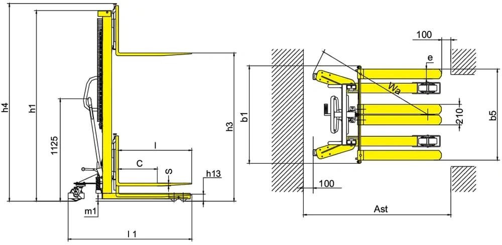 Përmasat e stivuesit manual RVV2000-KPV dhe RVV2000T-KPV