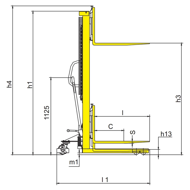 Stivues manual për paleta RVV-PV me pirunj të rregullueshëm